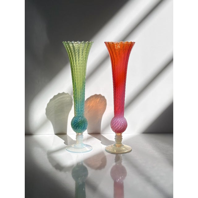 Vases Opaline Filigree by MCM Empoli, 1950s, Set of 2, in Flawless conditions. Designed 1950 to 1959