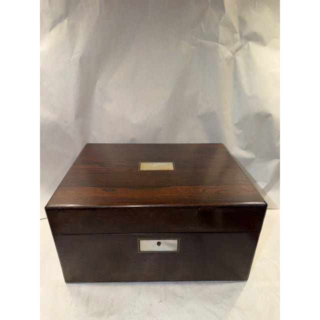 Victorian 19th Century English Writing or Sewing Box With Pearl Inlay & Hidden Compartment For Sale - Image 3 of 13