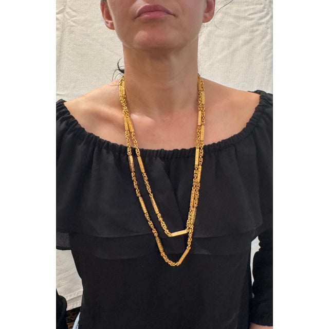 Vintage 63 Gm 18 Karat Yellow Gold Handmade Chain 30 Inch Unique Opera Length For Sale - Image 13 of 18