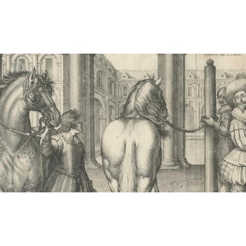Crispin de Passe the Younger, Royal Equestrian Illustration of Le Maneige Royal, France, 1666, Engraving For Sale - Image 5 of 10