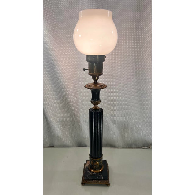 Mid-Century Modern 1950s Neoclassical Patinated Bronze Column Table Lamp by Crest Co For Sale - Image 3 of 12