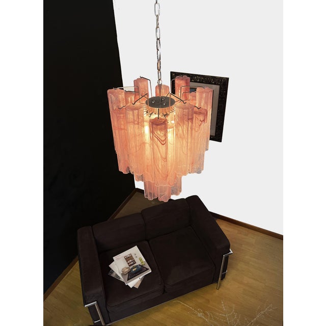 Mid-Century Modern Vintage Glass Tube Chandelier with 30 Albaster Pink Glasses, 1990s For Sale - Image 3 of 18