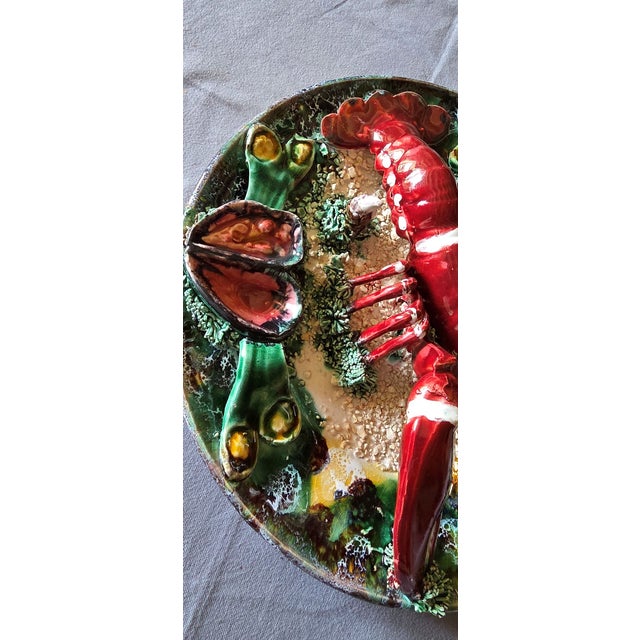 Large Majolica Platter in Trompe Loeil of a Lobster, 1950 For Sale - Image 4 of 7