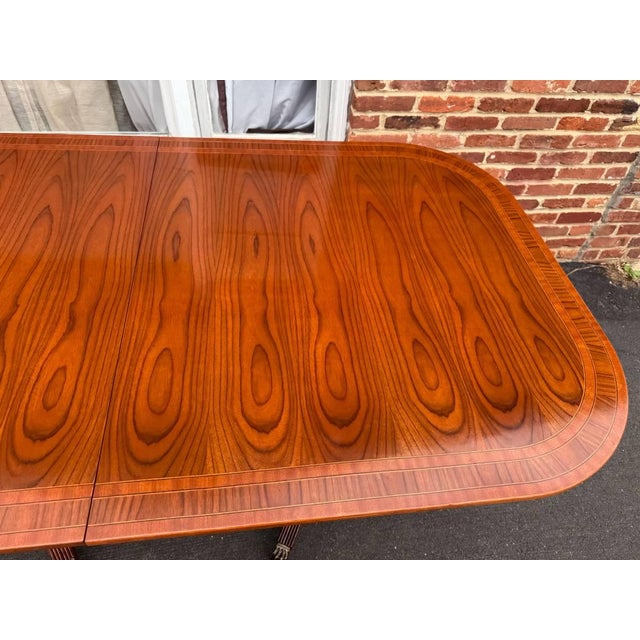 Vintage George III Style Cross-Banded Top Double Pedestal Inlaid Dining Table With Leaves For Sale - Image 13 of 17