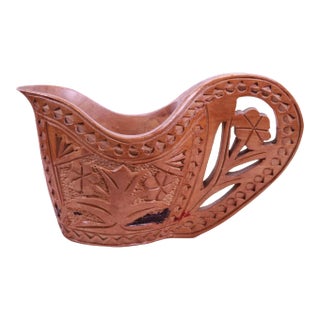 Antique 1900s Hand-Carved Wooden Wedding Cup From Former Yugoslavia/European Balkan For Sale