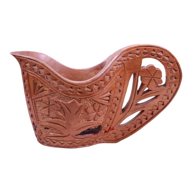 Antique 1900s Hand-Carved Wooden Wedding Cup From Former Yugoslavia/European Balkan For Sale