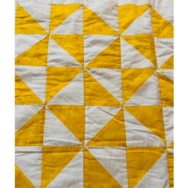 1950s American Patchwork Bowtie Quilt — Sunshine Yellow & White Cotton 35” Square For Sale - Image 12 of 18