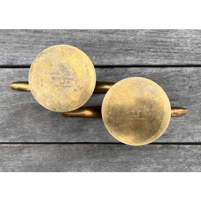 Mid 20th Century Ivar Ålenius Björk for Ystad Metall Swedish Brass Candle Holders - A Pair For Sale In Philadelphia - Image 6 of 8