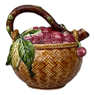 Majolica Sarreguemines Cherries Pitcher, Circa 1900 For Sale