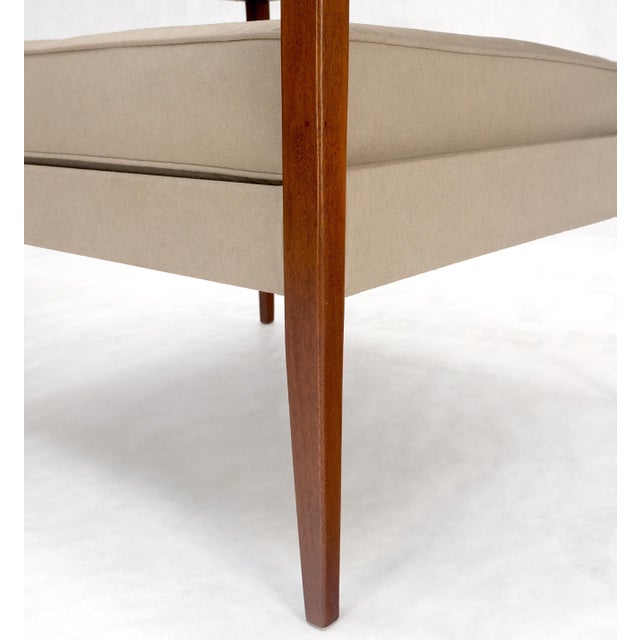 Pair New Alcantera Upholstery Walnut Cube Shape Barrel Back Lounge Chairs MINT! For Sale - Image 11 of 13
