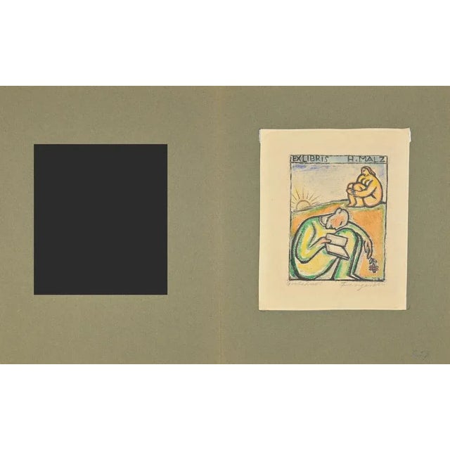 Ex Libris - H. Malz is a colored Woodcut print created by Michel Fingesten. Hand Signed on the lower right margin. The...