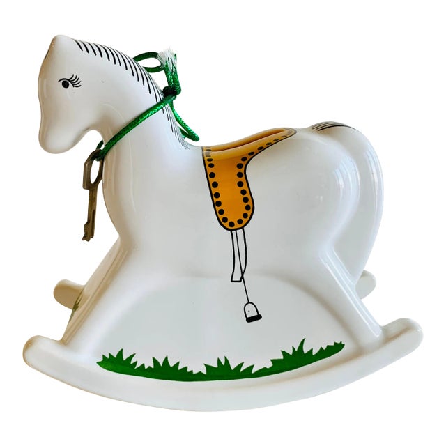 Vintage German Porcelain Rocking Horse "Piggy" Bank For Sale