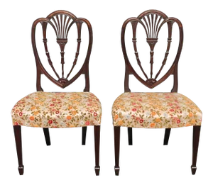 Traditional Style Sheraton Carved Mahogany Side Chairs - a Pair