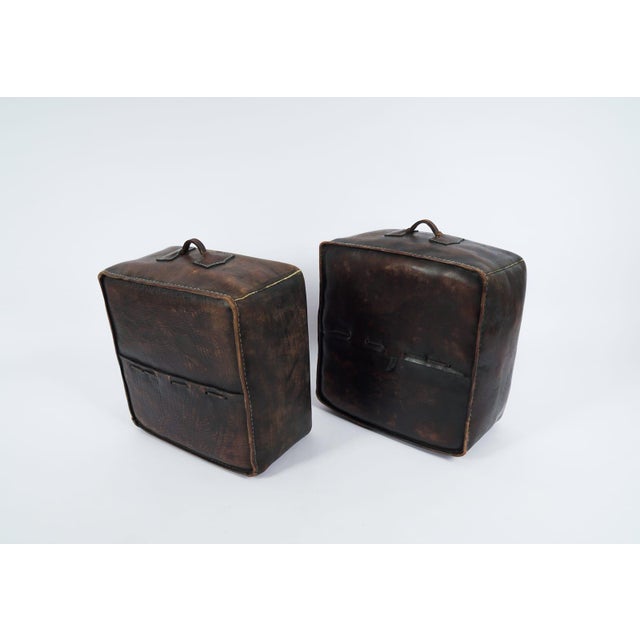 Set of Mid-Century Modern Leather Handmade Neck Poufs, 1960s For Sale - Image 4 of 18