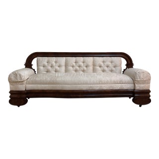 Antique American Empire Mahogany Sofa With Rolled Arms and Tufted White Upholstery For Sale