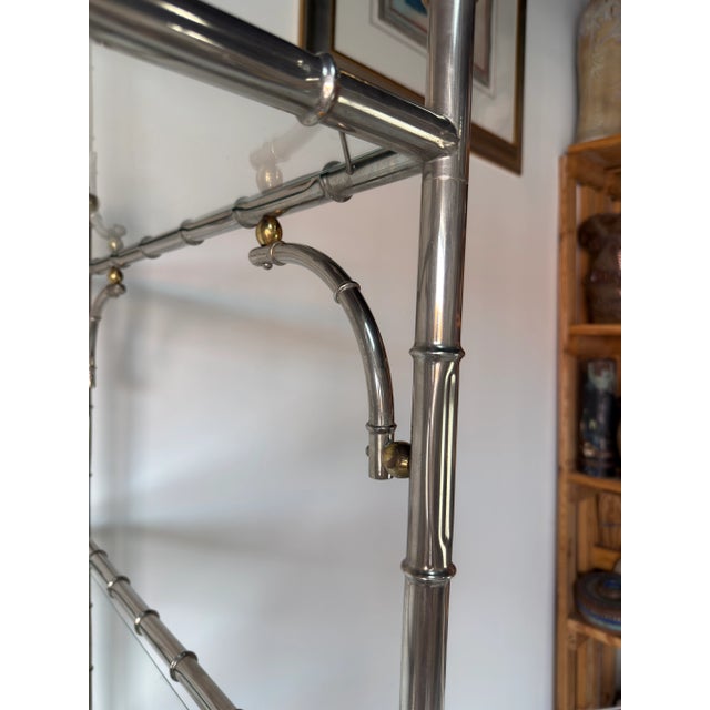 Chrome Hollywood Regency Faux Bamboo Chrome & Brass Five-Tier Étagère Bookcase For Sale - Image 8 of 12