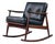 Pair of Restored Moreddi 1950's Danish Teak Rocking Chairs in Black Leather For Sale