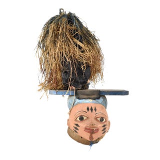 Early 20th Century Yoruba Gelede Mask with Raffia Figure Nigeria For Sale