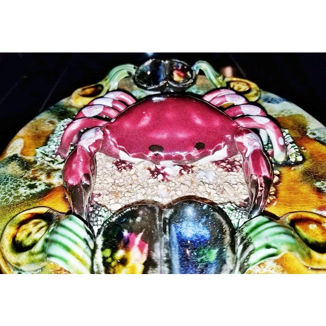 Folk Art 1970s Ceramic Majolica Crab Plate For Sale - Image 3 of 11