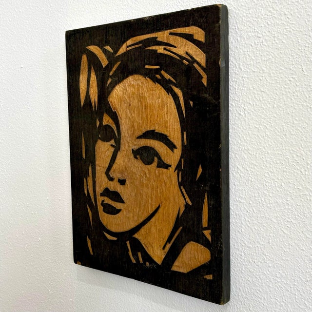Late 20th Century Vintage Modern Wood Carved Portrait For Sale - Image 5 of 7