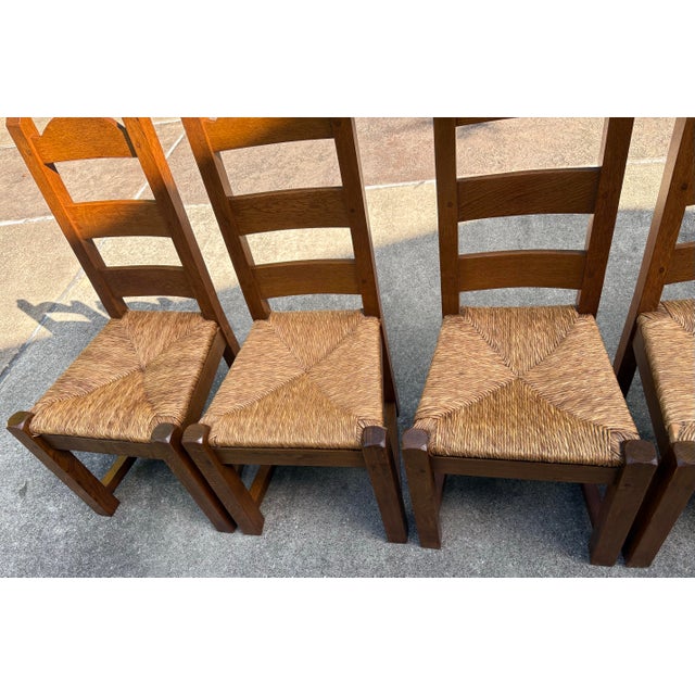 Mid 20th Century Vintage French Country Chunky Ladder Back Dining Chairs With Rush Seats - Set of 6 For Sale - Image 5 of 9