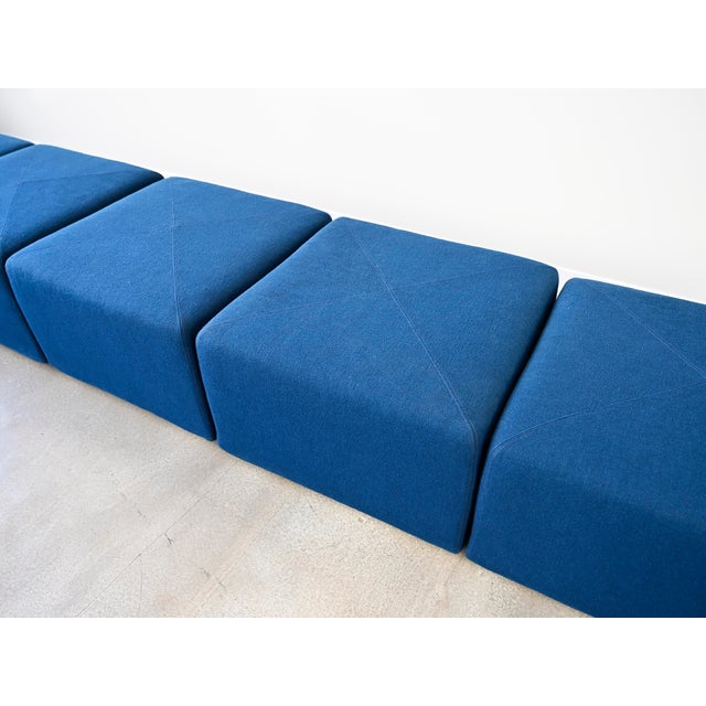 Set of 5 'Sistema 61" modular cube seats upholstered in original blue fabric designed by Giancarlo Piretti for Anonima...