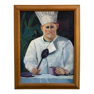 Floss Romm Dworkin Toque Wearing Chef's Portrait Painting, 1991, Yes, Chef! For Sale