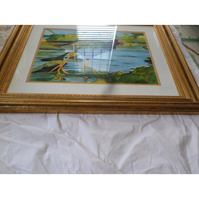 1970s "Purple Gallinule Bird in Pond" Watercolor Painting, Framed For Sale - Image 9 of 13