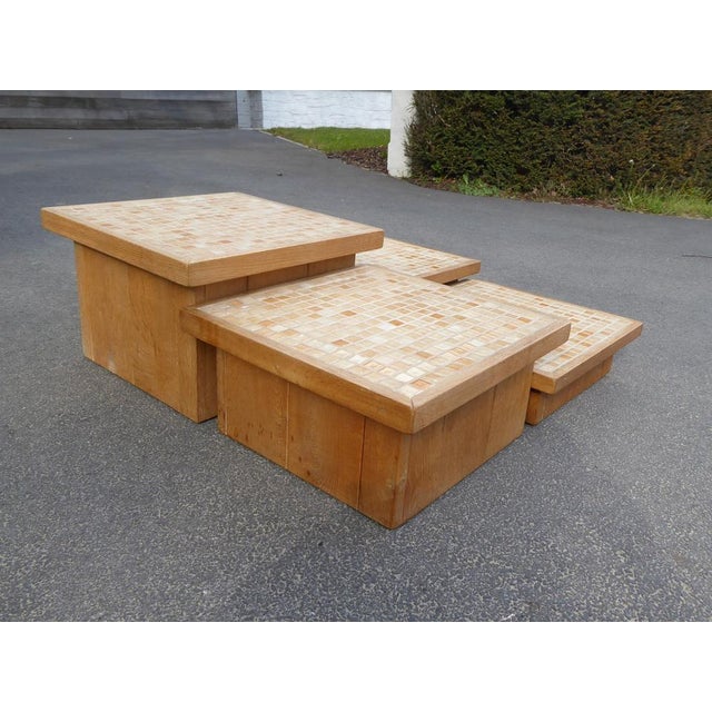 Modular Pink Mosaic and Inlaid Oak Coffee Table, 1960s, Set of 4 For Sale - Image 14 of 18