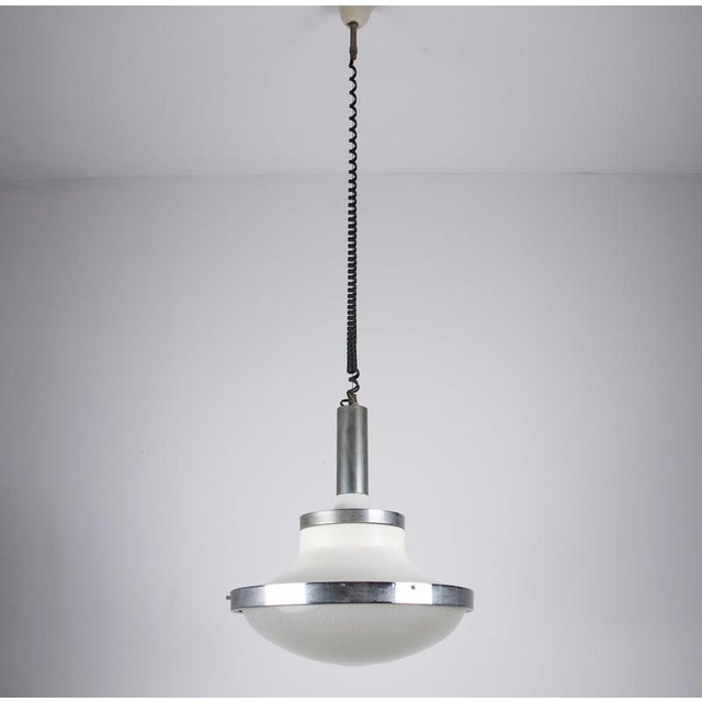 Chrome and Ribbed Glass Pendant Lamp in the style of Sergio Mazza for Artemide, 1960s For Sale - Image 9 of 11
