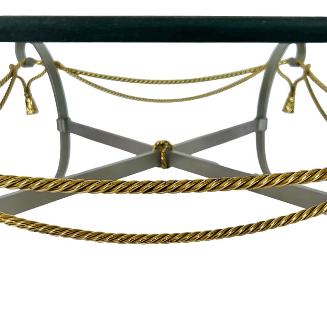 1970s Hollywood Regency Mixed Metal Rope and Tassel Glass Top Coffee Table For Sale - Image 10 of 12