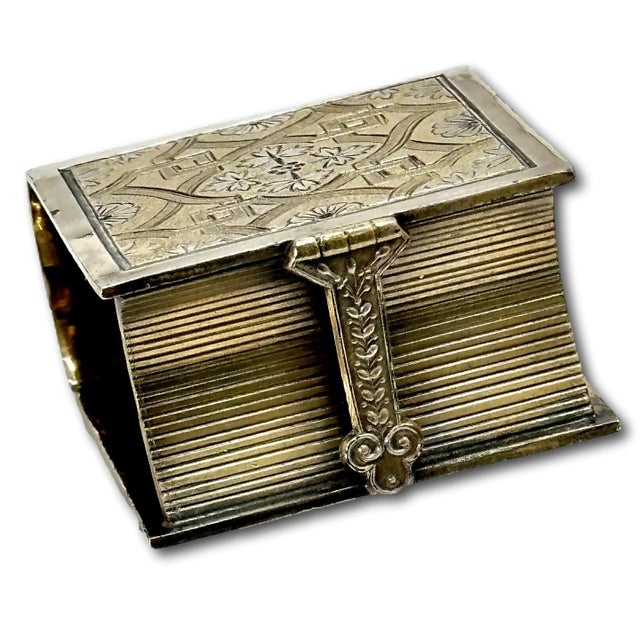 Metal Large Unusual Beautifully Hand Engraved Antique Victorian Book - Bible Form Sterling Silver Napkin Ring - Circa 1870s For Sale - Image 7 of 12
