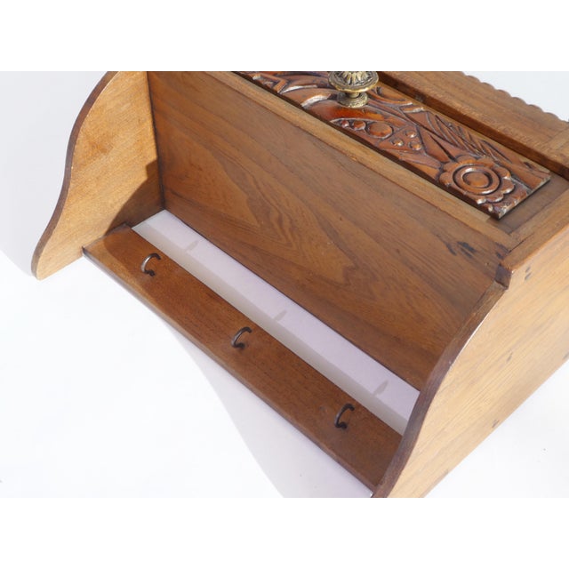 Small Wooden Apothecary Wall Cabinet with Mirror, Carved Floral Details and Drawer, 1940s For Sale - Image 10 of 11