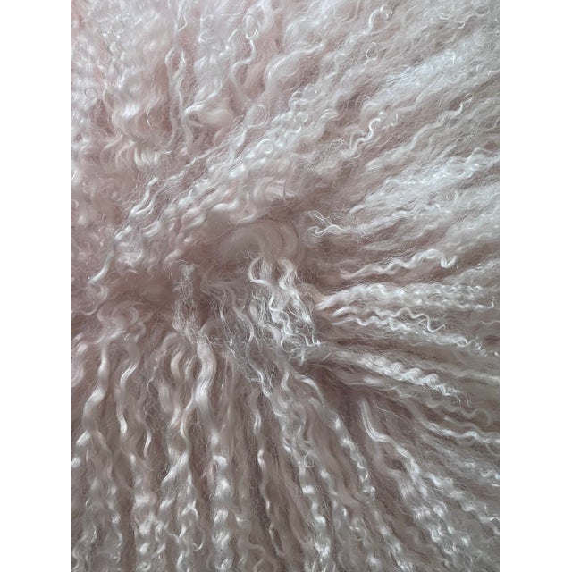 Modern Blush Pink Mongolian Fur Round Pillow For Sale - Image 3 of 4