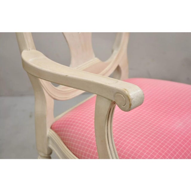 Vintage French Country Gustavian Cerused Pink Rose Dining Chairs - Set of 8 For Sale - Image 9 of 12