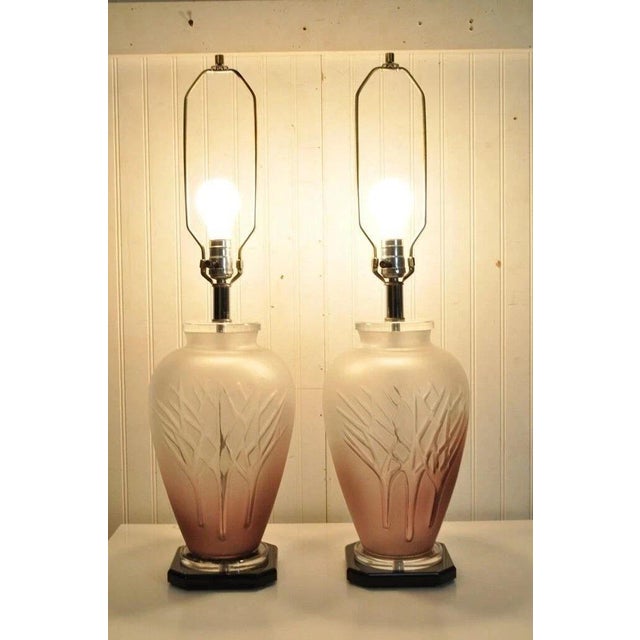 Mid-Century Modern Vintage Mid Century Modern Frosted Purple Glass & Lucite Table Lamps - A Pair For Sale - Image 3 of 10