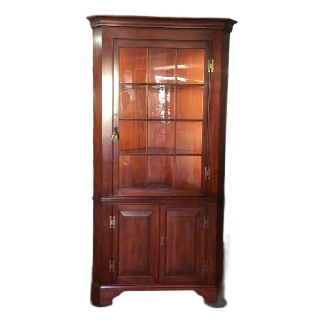 1990s Henkel Harris Cherry Corner Cabinet, Display Cabinet For Sale