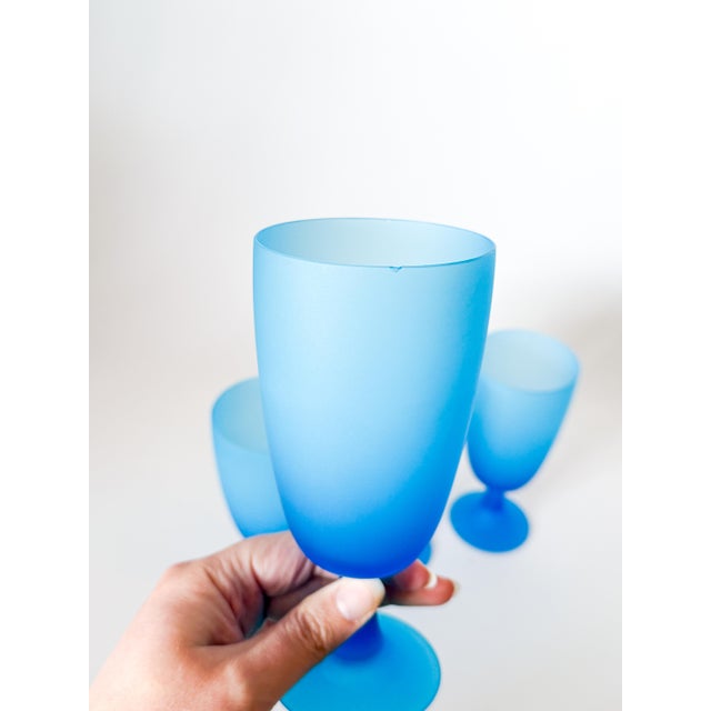 Glass 1960s Carlo Moretti Satinato Electric Blue Goblets- Set of 4 For Sale - Image 7 of 12