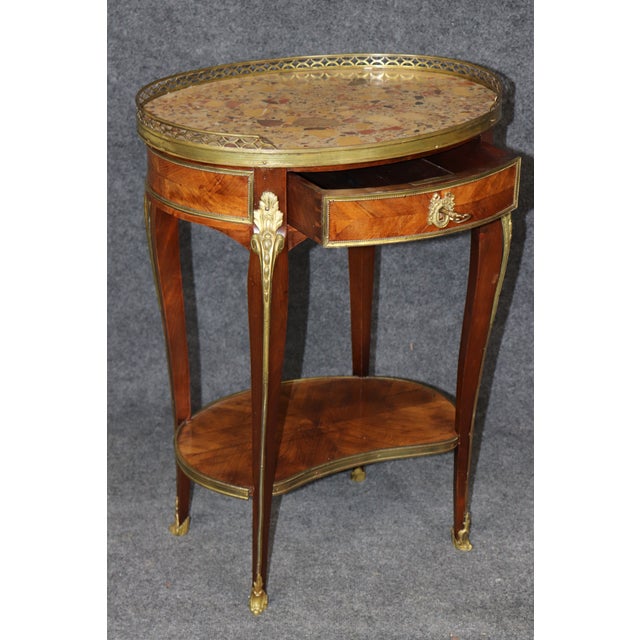 Late 19th Century Breche D' Alep Marble French Louis XV Style Bronze Mounted 2 Tier End Table For Sale - Image 5 of 14