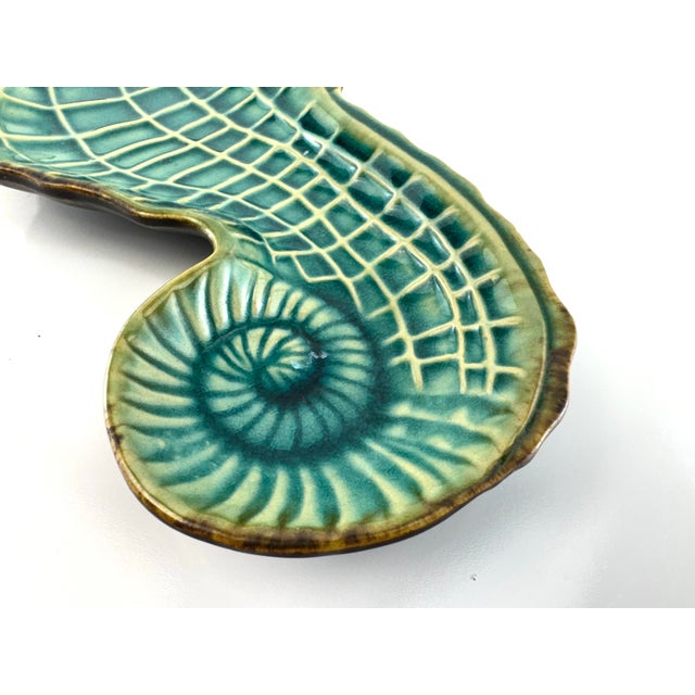 Ceramic Vintage Turquoise Glazed Seahorse Dish – Mid Century Coastal Ceramic For Sale - Image 7 of 12
