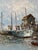 Vintage Midcentury Oil Painting of Boats in a Harbor, Framed and Signed W. Jones For Sale In Philadelphia - Image 6 of 9
