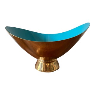 Mid-Century Turquoise Brass & Enamel Bowl by Donald Colflesh for Gorham - 1950's For Sale