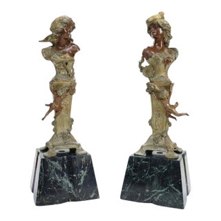 19th Century Art Nouveau Carmen & Mignon Bronze Figures on Plinths - Pair For Sale