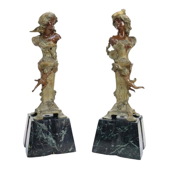 19th Century Art Nouveau Carmen & Mignon Bronze Figures on Plinths - Pair For Sale