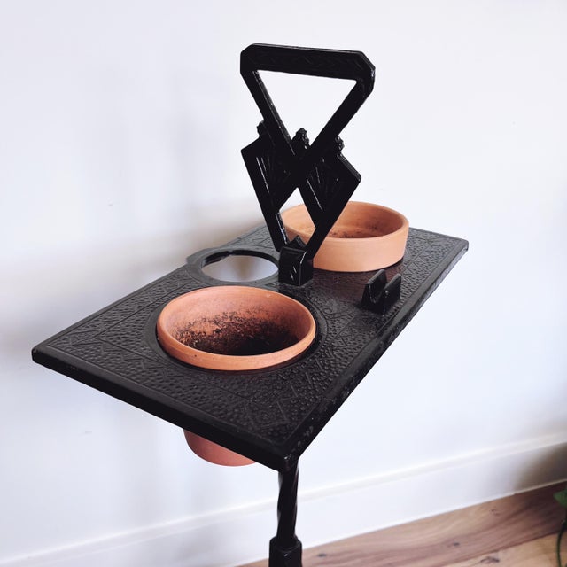 1920s Art Deco Smoking Stand, Antique Painted Cast Iron Plant Stand, Vintage Ashtray Pedestal For Sale - Image 5 of 5