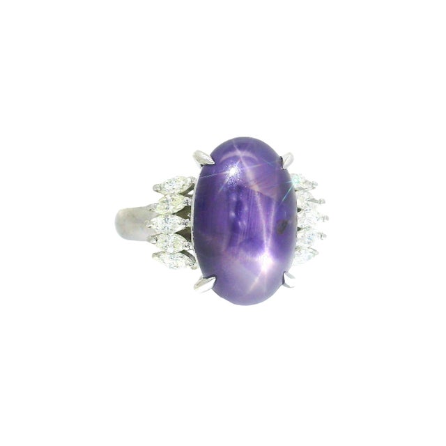 12.13 Carat Purple Star Sapphire Diamond Platinum Ring, Size 8.75 For Sale - Image 4 of 9