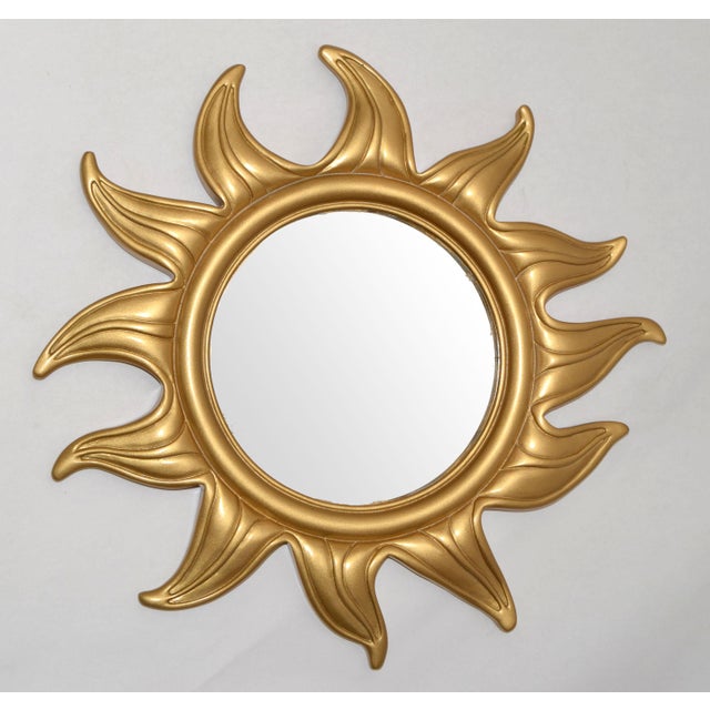 Vintage Round Bohemian Sunburst Resin Wall Mirror Gold Finish Vallauris Style For Sale In Miami - Image 6 of 12