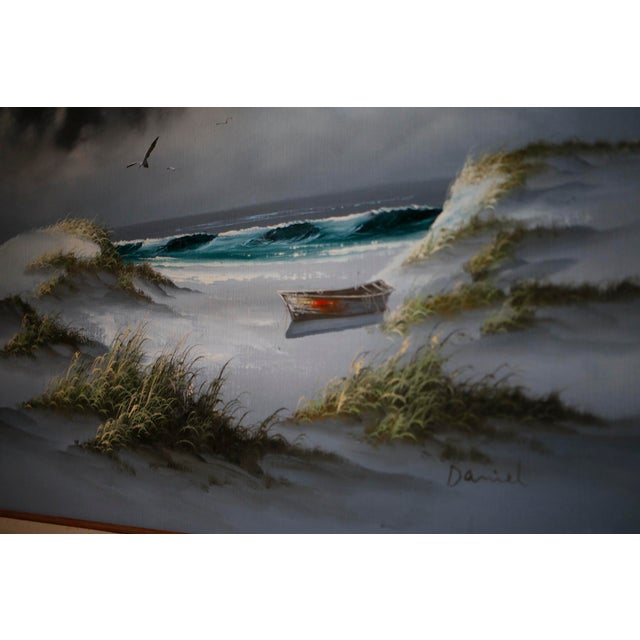 Mid-Century Moody Coastal Seascape Framed Oil Painting - Signed Daniel For Sale - Image 4 of 11
