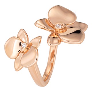 ​Caresse D’Orchidees Par Cartier Ring Diamond 50 Estate 18k Rose Gold Papers, Size 5.25 For Sale
