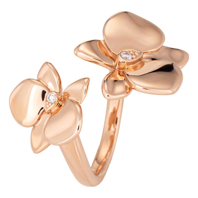 ​Caresse D’Orchidees Par Cartier Ring Diamond 50 Estate 18k Rose Gold Papers, Size 5.25 For Sale